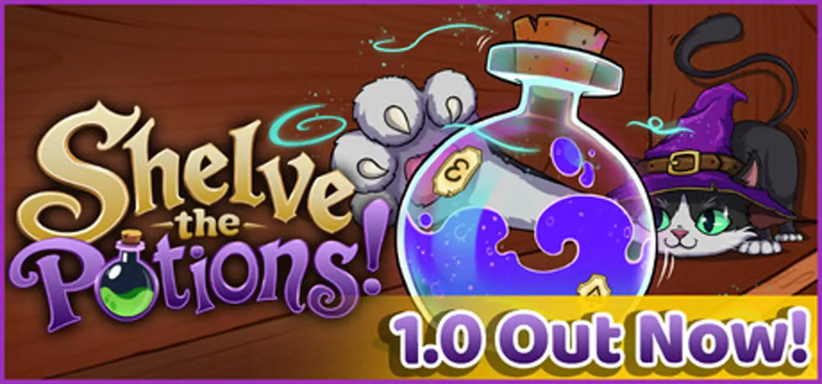 Official Steam header art for Shelve the Potions!